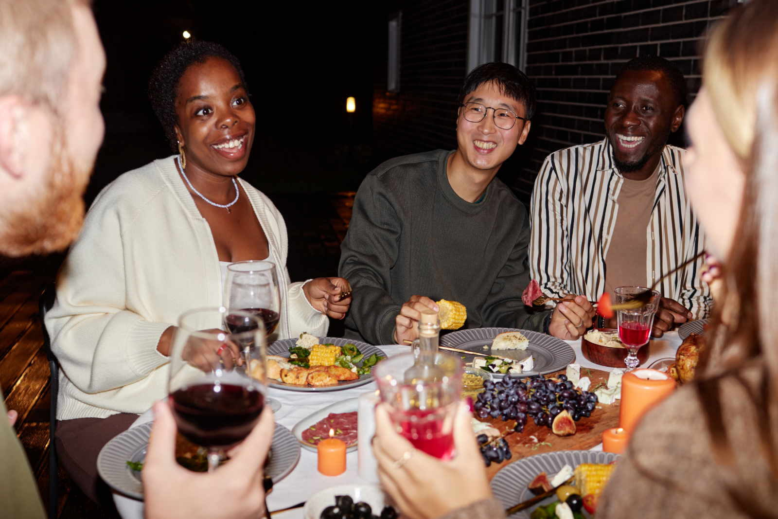 Diverse friends at dinner